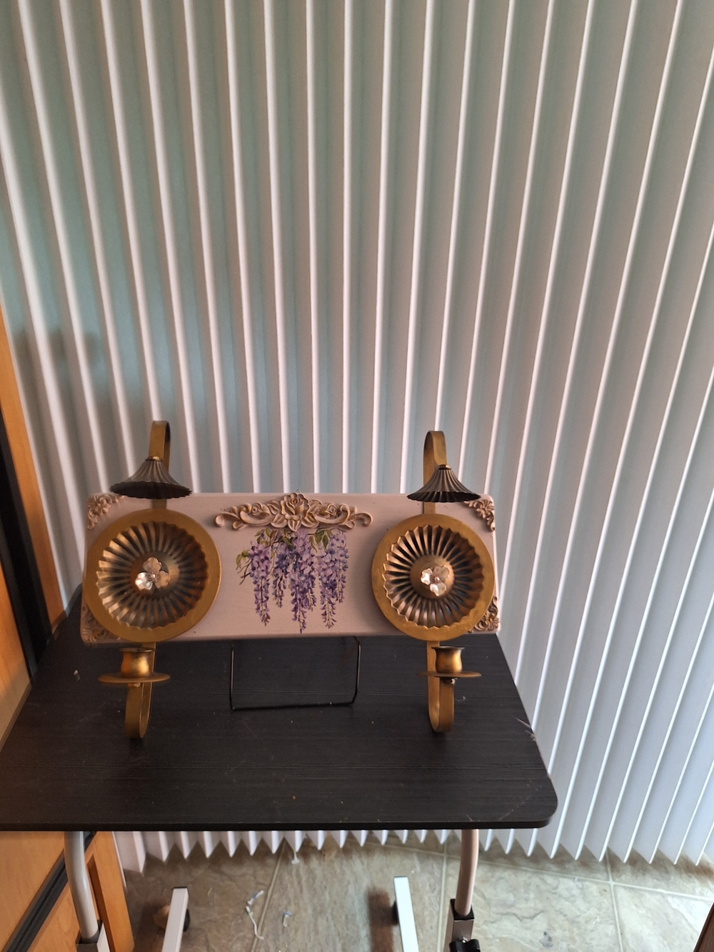 Gold Decorative Double Wall Candle Sconce with Floral Accent